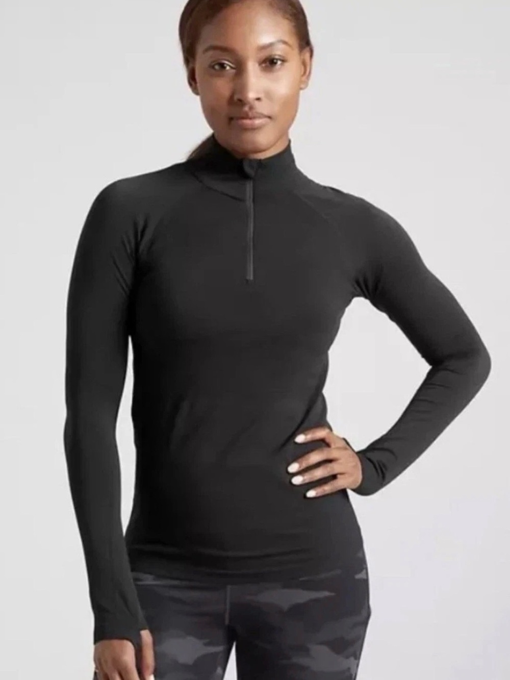 Athleta Momentum 1/2 Zip Long Sleeve Womens Large Black Seamless